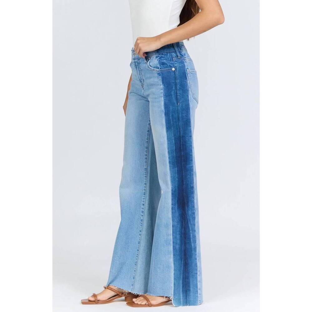 NEW DEAR JOHN DENIM becker fiona high rise wide leg jeans in tuxedo stripe - Picture 4 of 5